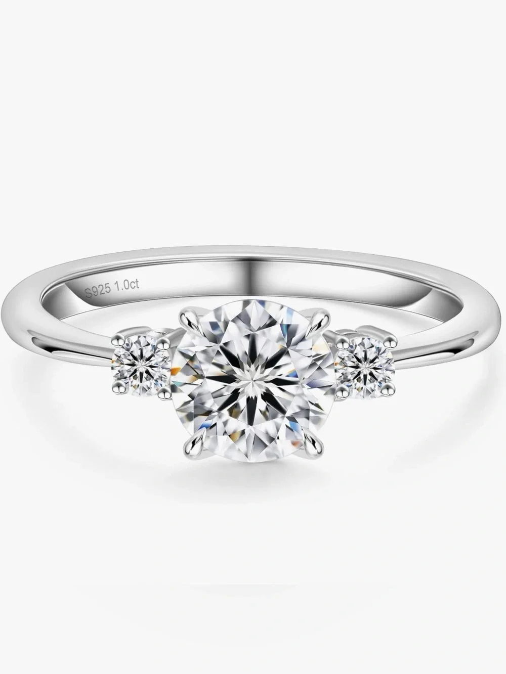 KRKC&CO Moissanite 1.0 CT 3 Stones Engagement Ring S925 Sterling Silver Size 5.5